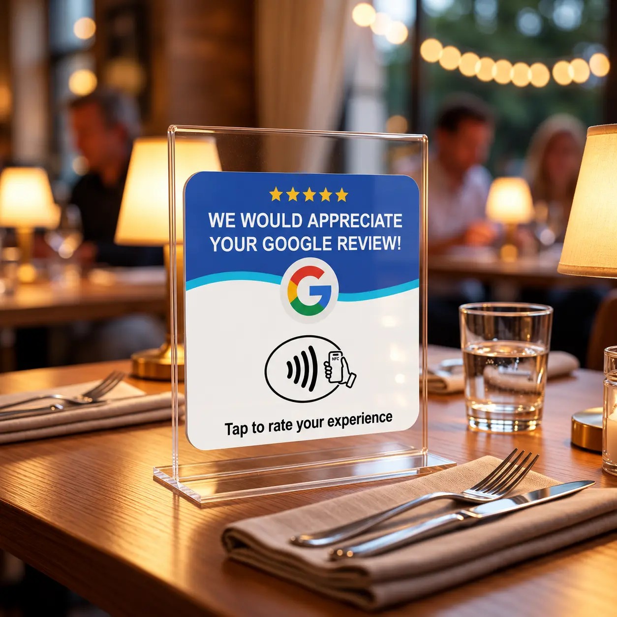 Review-kort på bord